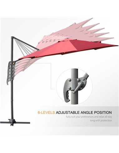 Outsunny Cantilever Roma Parasol Garden Sun Umbrella 360° Rotation w/ Cross Base-Wine Red 84D-052WR