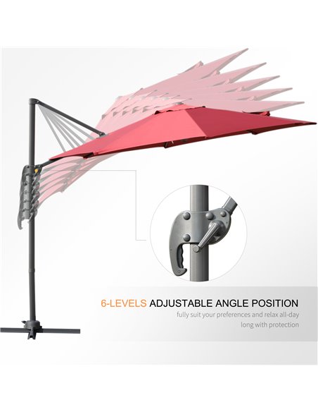 Outsunny Cantilever Roma Parasol Garden Sun Umbrella 360° Rotation w/ Cross Base-Wine Red 84D-052WR - pic 48275 | FastDaddyshop