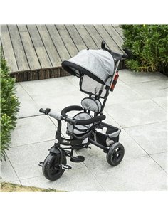 HOMCOM Baby Tricycle Stroller/ Kid Trike with Parent Push Handle Adjustable Canopy Detachable Guardrail Safety Belt  Storage Bag