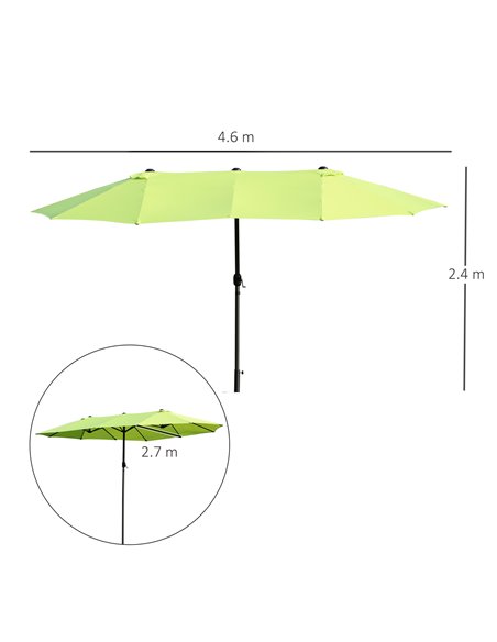 Outsunny 4.6m Double-Sided Garden Parasol Sun Umbrella NO BASE, Grass Green 84D-031V01GN - pic 48282 | FastDaddyshop