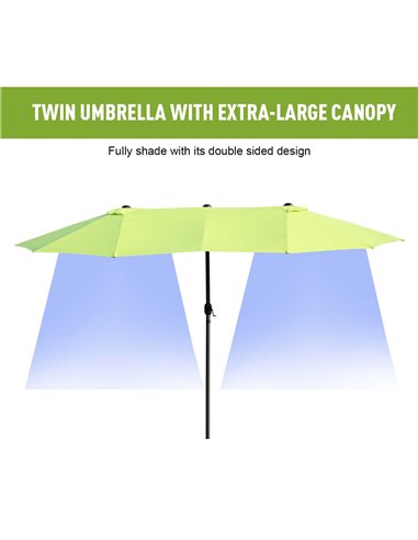 Outsunny 4.6m Garden Parasol Double-Sided Sun Umbrella Patio Market Shelter Canopy Shade Outdoor Grass Green - NO BASE 84D-031V0