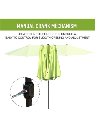 Outsunny 4.6m Garden Parasol Double-Sided Sun Umbrella Patio Market Shelter Canopy Shade Outdoor Grass Green - NO BASE 84D-031V0