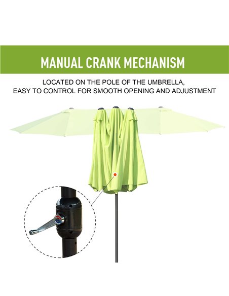 Outsunny 4.6m Garden Parasol Double-Sided Sun Umbrella Patio Market Shelter Canopy Shade Outdoor Grass Green - NO BASE 84D-031V0 - pic 48284 | FastDaddyshop