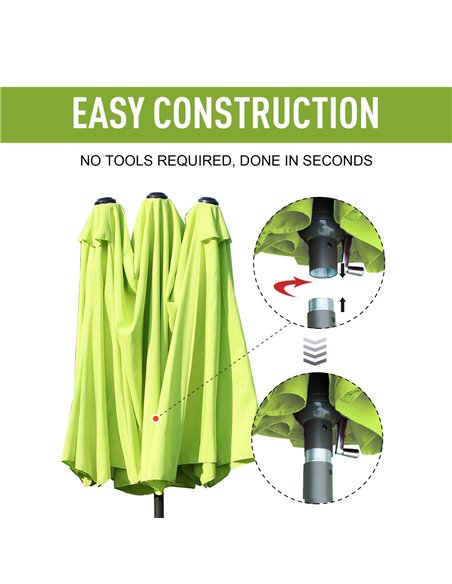 Outsunny 4.6m Garden Parasol Double-Sided Sun Umbrella Patio Market Shelter Canopy Shade Outdoor Grass Green - NO BASE 84D-031V0 - pic 48285 | FastDaddyshop