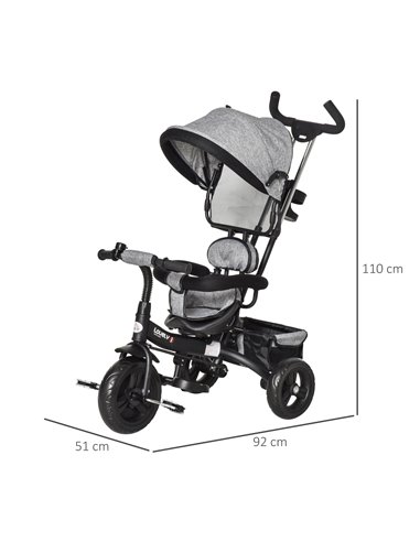HOMCOM Baby Tricycle Stroller/ Kid Trike with Parent Push Handle Adjustable Canopy Detachable Guardrail Safety Belt  Storage Bag