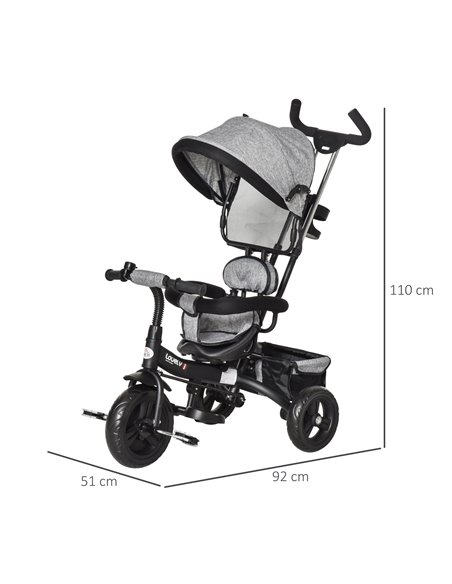 HOMCOM Baby Tricycle Stroller/ Kid Trike with Parent Push Handle Adjustable Canopy Detachable Guardrail Safety Belt  Storage Bag - pic 4829 | FastDaddyshop
