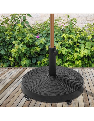 Outsunny 22.7kg Resin Patio Parasol Base Umbrella Stand Weight Deck Garden Sunshade Holder Round w/ Wheels Brakes Outdoor 84D-06