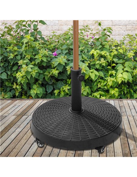 Outsunny 22.7kg Resin Patio Parasol Base Umbrella Stand Weight Deck Garden Sunshade Holder Round w/ Wheels Brakes Outdoor 84D-06 - pic 48299 | FastDaddyshop