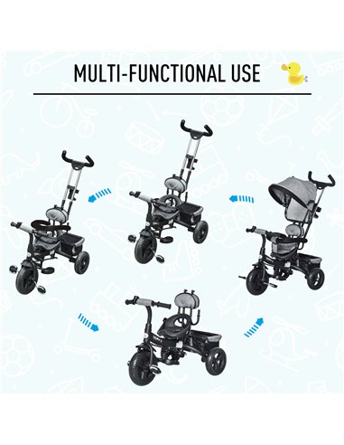 HOMCOM Baby Tricycle Stroller/ Kid Trike with Parent Push Handle Adjustable Canopy Detachable Guardrail Safety Belt  Storage Bag