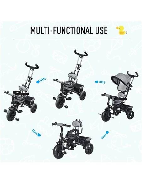 HOMCOM Baby Tricycle Stroller/ Kid Trike with Parent Push Handle Adjustable Canopy Detachable Guardrail Safety Belt  Storage Bag - pic 4830 | FastDaddyshop