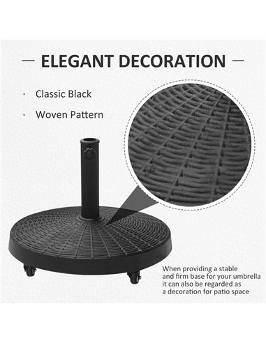 Outsunny 22.7kg Resin Patio Parasol Base Umbrella Stand Weight Deck Garden Sunshade Holder Round w/ Wheels Brakes Outdoor 84D-06