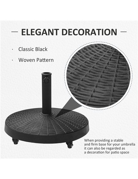 Outsunny 22.7kg Resin Patio Parasol Base Umbrella Stand Weight Deck Garden Sunshade Holder Round w/ Wheels Brakes Outdoor 84D-06 - pic 48301 | FastDaddyshop