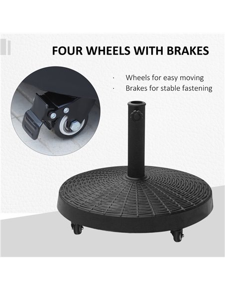 Outsunny 22.7kg Resin Patio Parasol Base Umbrella Stand Weight Deck Garden Sunshade Holder Round w/ Wheels Brakes Outdoor 84D-06 - pic 48303 | FastDaddyshop
