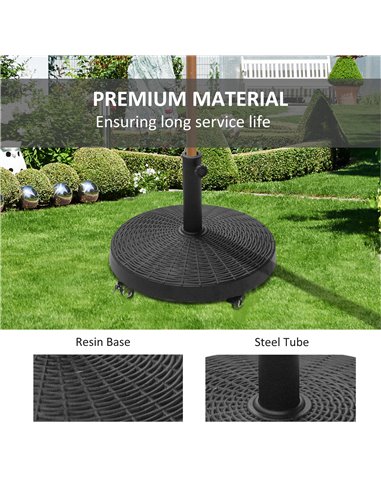 Outsunny 22.7kg Resin Patio Parasol Base Umbrella Stand Weight Deck Garden Sunshade Holder Round w/ Wheels Brakes Outdoor 84D-06
