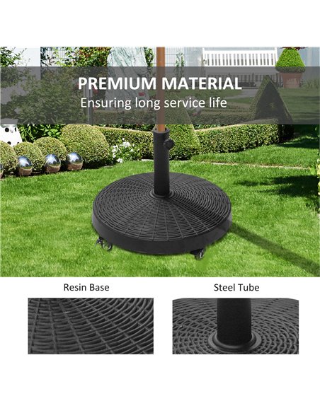 Outsunny 22.7kg Resin Patio Parasol Base Umbrella Stand Weight Deck Garden Sunshade Holder Round w/ Wheels Brakes Outdoor 84D-06 - pic 48304 | FastDaddyshop