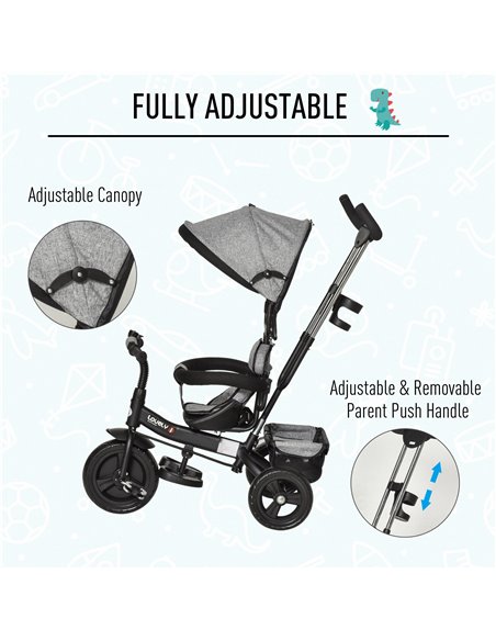HOMCOM Baby Tricycle Stroller/ Kid Trike with Parent Push Handle Adjustable Canopy Detachable Guardrail Safety Belt  Storage Bag - pic 4831 | FastDaddyshop