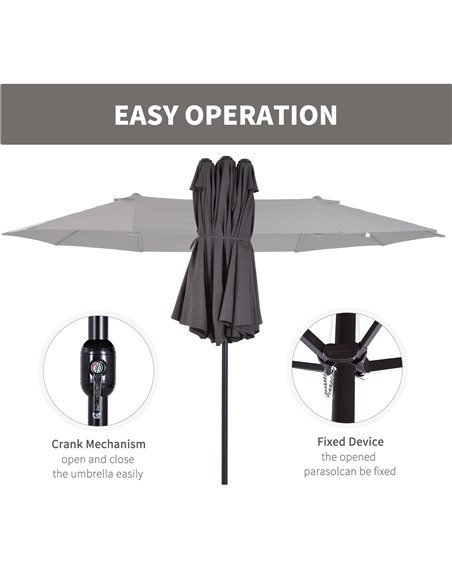 Outsunny 4.6m Garden Parasol Double-Sided Sun Umbrella Patio Market Shelter Canopy Shade Outdoor Grey - NO BASE 84D-030V01GY - pic 48311 | FastDaddyshop