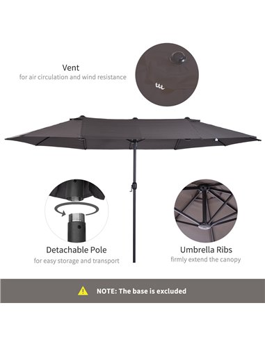 Outsunny 4.6m Garden Parasol Double-Sided Sun Umbrella Patio Market Shelter Canopy Shade Outdoor Grey - NO BASE 84D-030V01GY