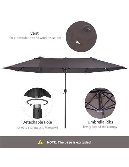 Outsunny 4.6m Garden Parasol Double-Sided Sun Umbrella Patio Market Shelter Canopy Shade Outdoor Grey - NO BASE 84D-030V01GY - pic 48312 | FastDaddyshop