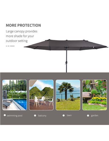 Outsunny 4.6m Garden Parasol Double-Sided Sun Umbrella Patio Market Shelter Canopy Shade Outdoor Grey - NO BASE 84D-030V01GY