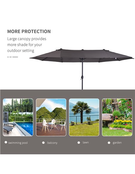 Outsunny 4.6m Garden Parasol Double-Sided Sun Umbrella Patio Market Shelter Canopy Shade Outdoor Grey - NO BASE 84D-030V01GY - pic 48313 | FastDaddyshop