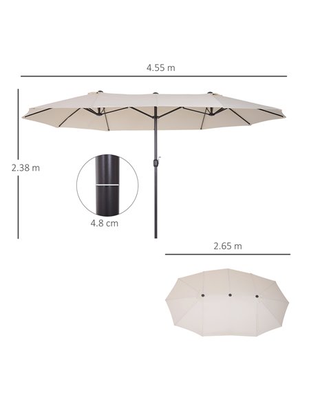 Outsunny 4.6m Garden Parasol Double-Sided Sun Umbrella Patio Market Shelter Canopy Shade Outdoor Beige - NO BASE 84D-030V01CW - pic 48318 | FastDaddyshop