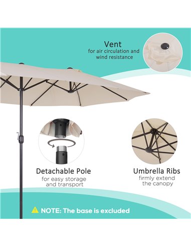 Outsunny 4.6m Garden Parasol Double-Sided Sun Umbrella Patio Market Shelter Canopy Shade Outdoor Beige - NO BASE 84D-030V01CW