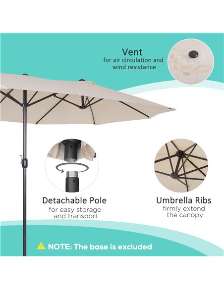 Outsunny 4.6m Garden Parasol Double-Sided Sun Umbrella Patio Market Shelter Canopy Shade Outdoor Beige - NO BASE 84D-030V01CW - pic 48320 | FastDaddyshop