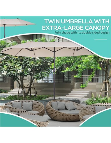 Outsunny 4.6m Garden Parasol Double-Sided Sun Umbrella Patio Market Shelter Canopy Shade Outdoor Beige - NO BASE 84D-030V01CW