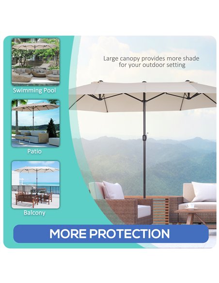Outsunny 4.6m Garden Parasol Double-Sided Sun Umbrella Patio Market Shelter Canopy Shade Outdoor Beige - NO BASE 84D-030V01CW - pic 48322 | FastDaddyshop