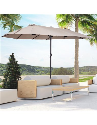 Outsunny 4.6m Double-Sided Garden Parasol Sun Umbrella NO BASE, Tan 84D-031V01CF