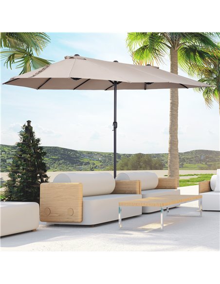 Outsunny 4.6m Double-Sided Garden Parasol Sun Umbrella NO BASE, Tan 84D-031V01CF - pic 48326 | FastDaddyshop