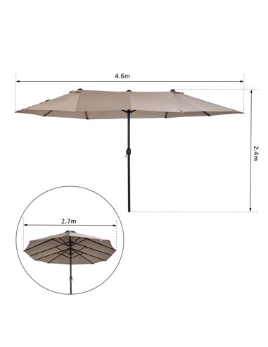 Outsunny 4.6m Garden Parasol Double-Sided Sun Umbrella Patio Market Shelter Canopy Shade Outdoor Tan - NO BASE 84D-031V01CF