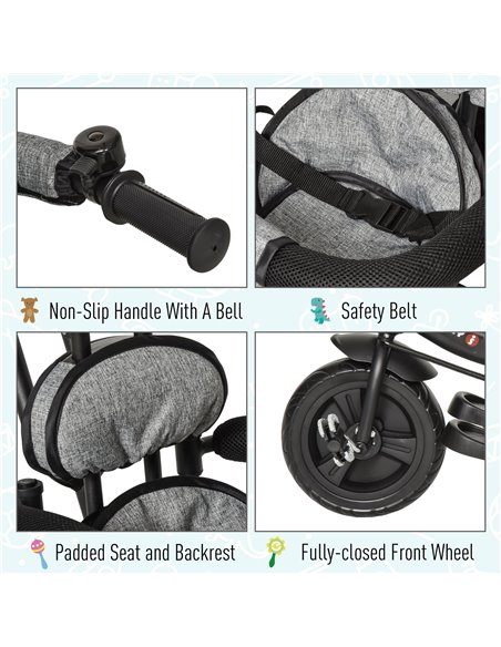 HOMCOM Baby Tricycle Stroller/ Kid Trike with Parent Push Handle Adjustable Canopy Detachable Guardrail Safety Belt  Storage Bag - pic 4833 | FastDaddyshop