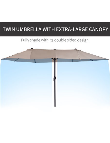 Outsunny 4.6m Garden Parasol Double-Sided Sun Umbrella Patio Market Shelter Canopy Shade Outdoor Tan - NO BASE 84D-031V01CF - pic 48330 | FastDaddyshop