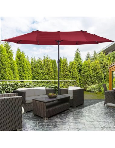 Outsunny 4.6m Double-Sided Patio Parasol Sun Umbrella, Wine Red 84D-031V01WR