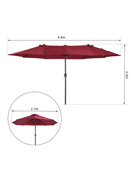 Outsunny 4.6m Double-Sided Patio Parasol Sun Umbrella-Wine Red 84D-031V01WR - pic 48336 | FastDaddyshop