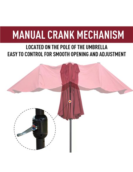 Outsunny 4.6m Double-Sided Patio Parasol Sun Umbrella-Wine Red 84D-031V01WR - pic 48337 | FastDaddyshop
