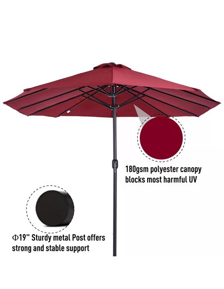 Outsunny 4.6m Double-Sided Patio Parasol Sun Umbrella-Wine Red 84D-031V01WR - pic 48338 | FastDaddyshop