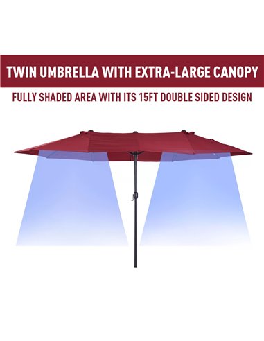 Outsunny 4.6m Double-Sided Patio Parasol Sun Umbrella-Wine Red 84D-031V01WR