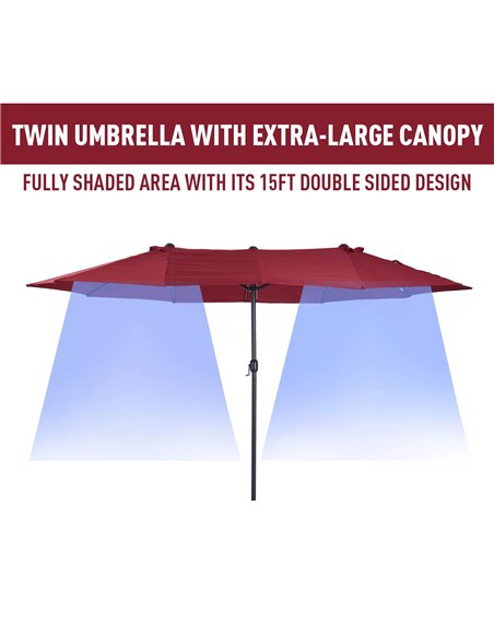 Outsunny 4.6m Double-Sided Patio Parasol Sun Umbrella-Wine Red 84D-031V01WR - pic 48339 | FastDaddyshop