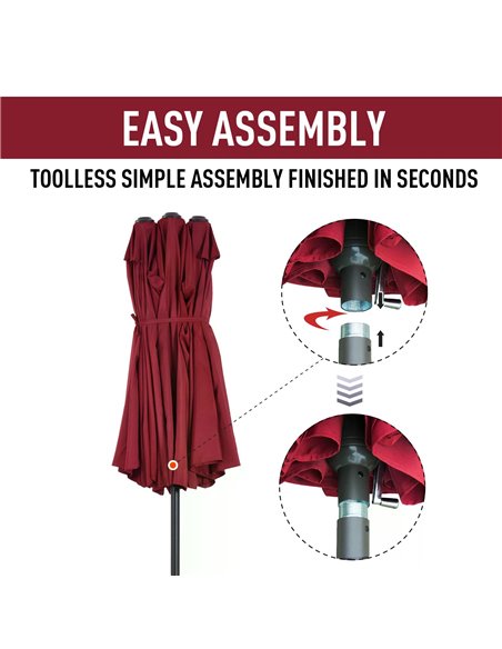 Outsunny 4.6m Double-Sided Patio Parasol Sun Umbrella-Wine Red 84D-031V01WR - pic 48340 | FastDaddyshop