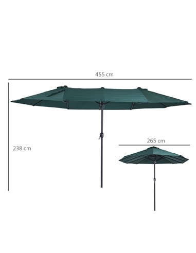 Outsunny 4.6m Garden Parasol Double-Sided Sun Umbrella Patio Market Shelter Canopy Shade Outdoor Green 84D-031V01