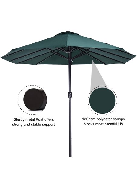 Outsunny 4.6m Garden Parasol Double-Sided Sun Umbrella Patio Market Shelter Canopy Shade Outdoor Green 84D-031V01 - pic 48347 | FastDaddyshop