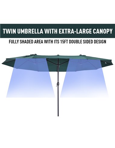 Outsunny 4.6m Garden Parasol Double-Sided Sun Umbrella Patio Market Shelter Canopy Shade Outdoor Green 84D-031V01