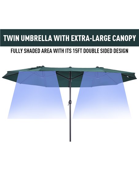 Outsunny 4.6m Garden Parasol Double-Sided Sun Umbrella Patio Market Shelter Canopy Shade Outdoor Green 84D-031V01 - pic 48348 | FastDaddyshop
