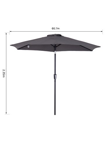 Outsunny 2.7 m Patio Umbrella, Aluminum Frame-Grey 84D-032GY
