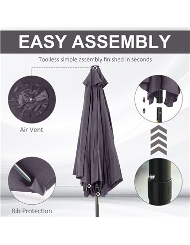 Outsunny 2.7 m Patio Umbrella, Aluminum Frame-Grey 84D-032GY