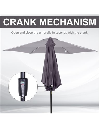 Outsunny 2.7 m Patio Umbrella, Aluminum Frame-Grey 84D-032GY