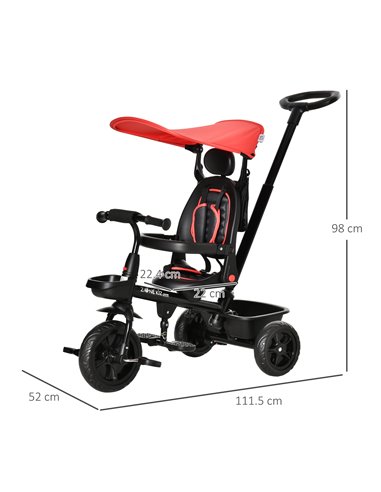 HOMCOM 4 in 1 Baby Tricycle Toddler Stroller Foldable Pedal Tricycle w/ Reversible Angle Adjustable Seat Removable Handle Canopy